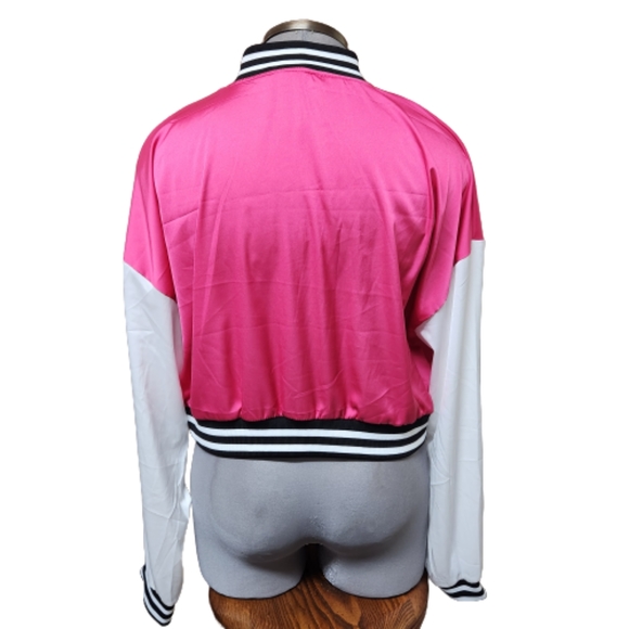 HOT PINK SATIN ☆ BASEBALL STYLE ☆ CROPPED LIGHTWEIGHT JACKET ☆ NWT - Picture 5 of 7